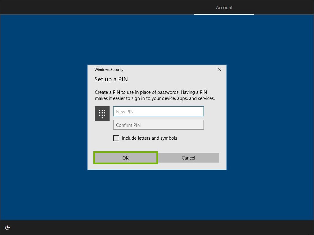 OK button highlighted