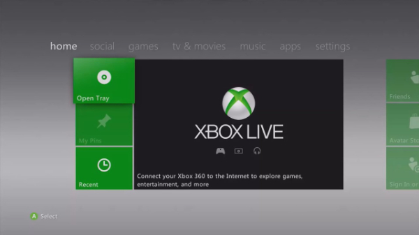 Xbox home screen