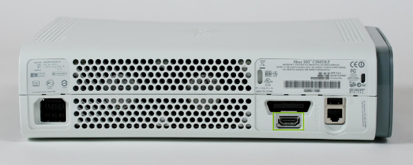 Xbox console with HDMI port highlighted