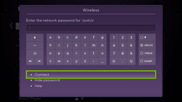 Connect option highlighted on Wi-Fi password entry screen.