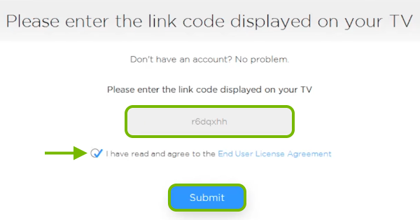 Roku activation on webpage.