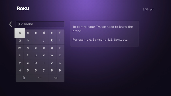 TV brand entry screen.