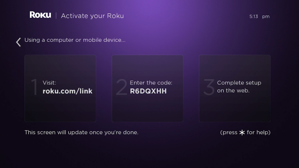 Roku activation instructions on screen.