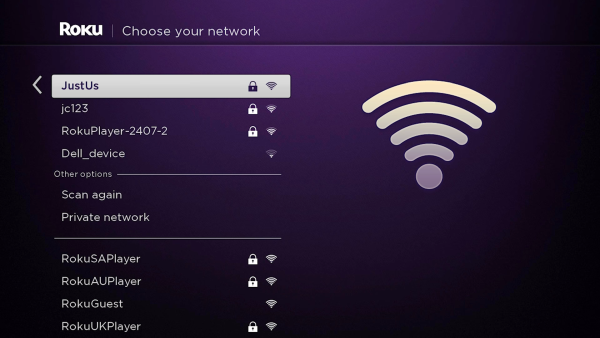 Wi-Fi network selection screen.
