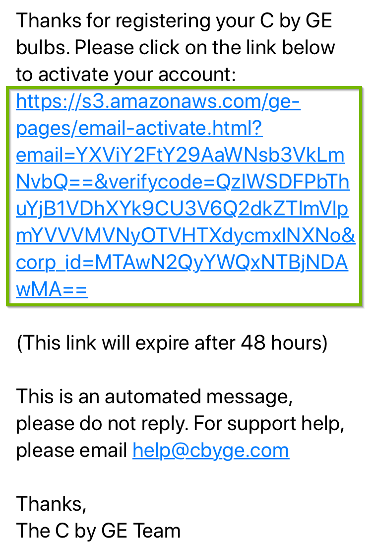 C by GE link to verify e-mail.