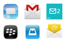 Various icons of different e-mail clients.