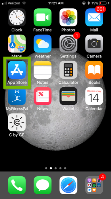iOS main screen showing the app store highlighted.