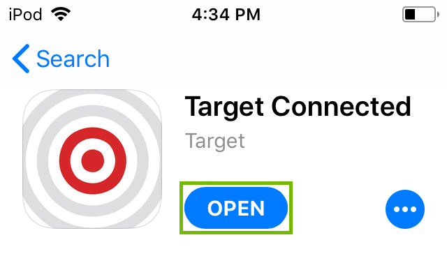 Target Connected App Store listing with Open highlighted.
