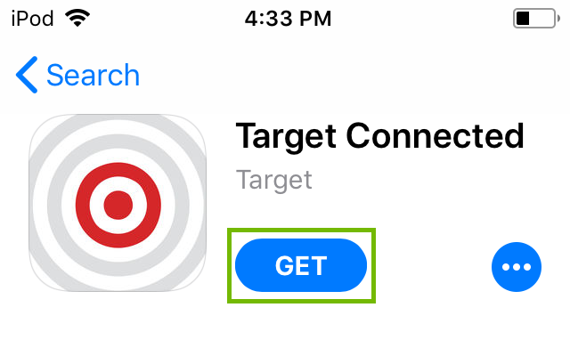 Target Connected App Store listing with Get highlighted.
