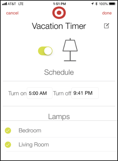 Vacation timer settings. Screenshot.