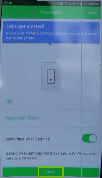 Setup Switch with Next highlighted.
