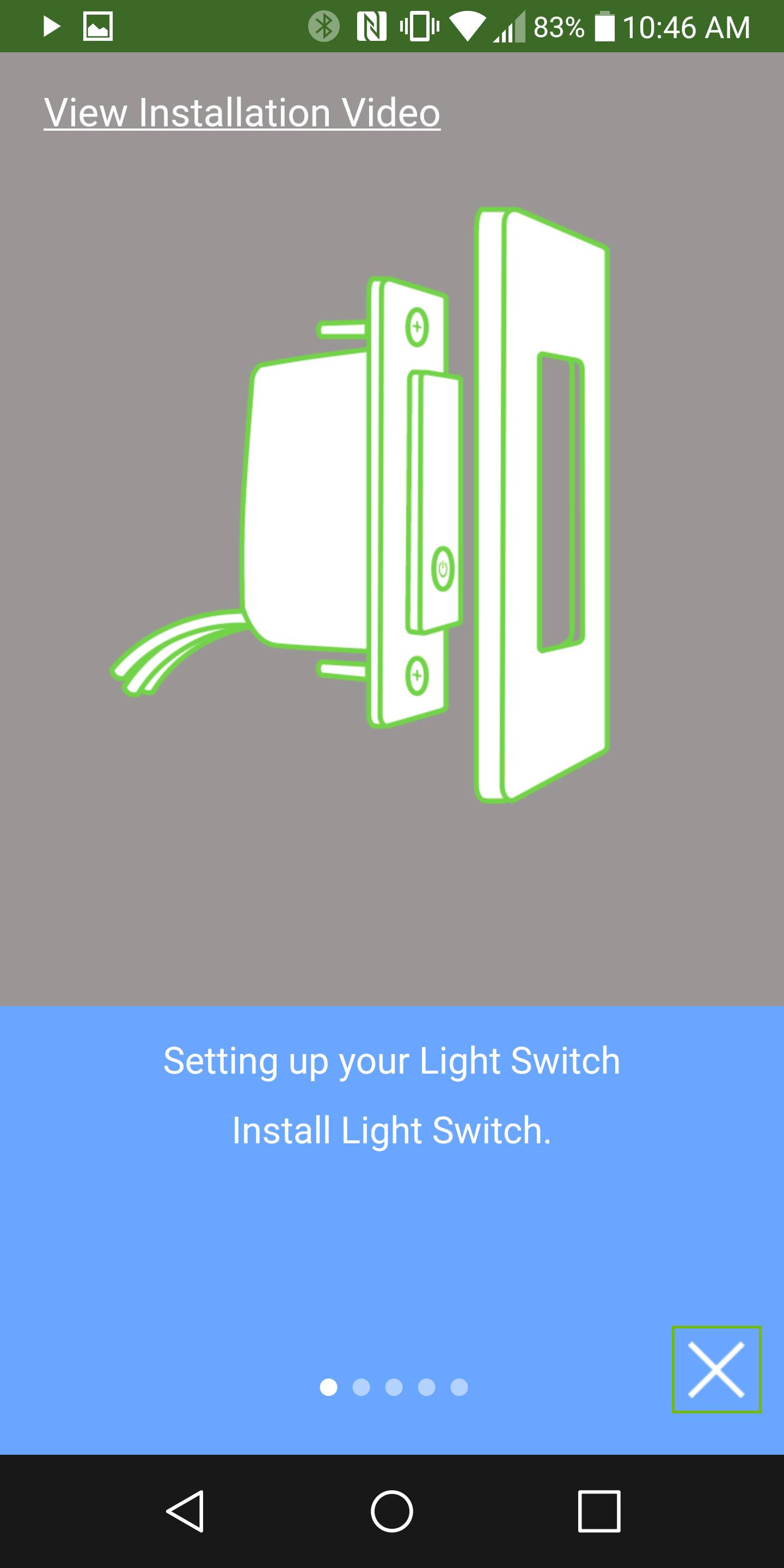 Get started overview screens with close button highlighted.
