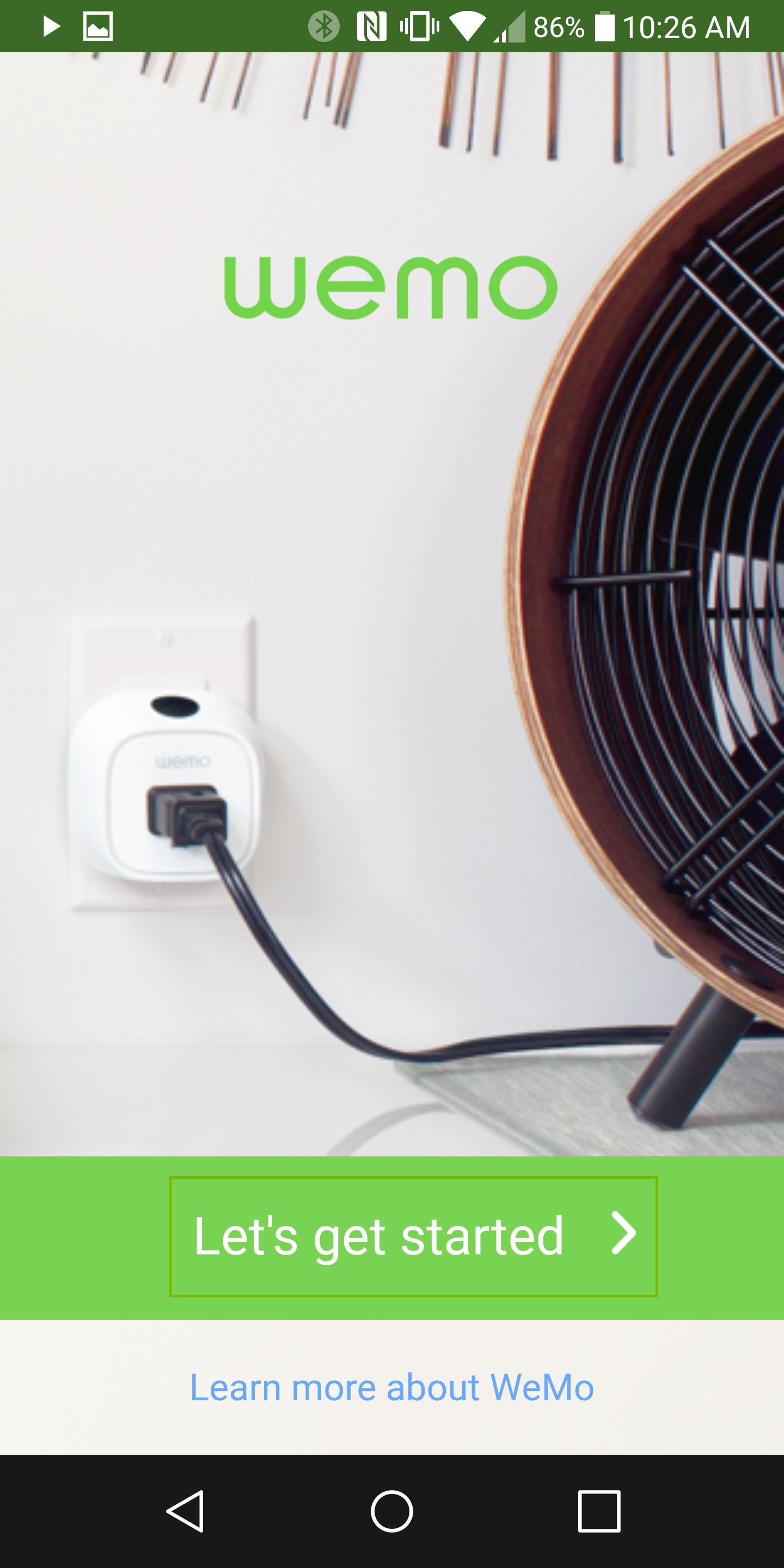 App welcome screen with Lets get started highlighted.