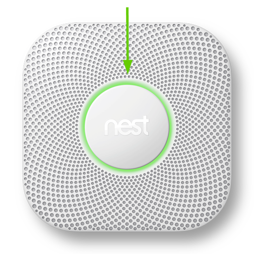 Nest Protect with arrow pointing to the button