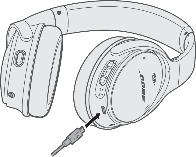 Diagram showing connecting headphones to charging cable.