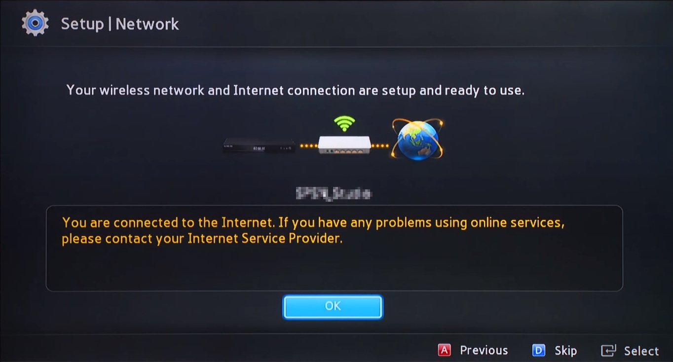 Wireless network setup completion screen