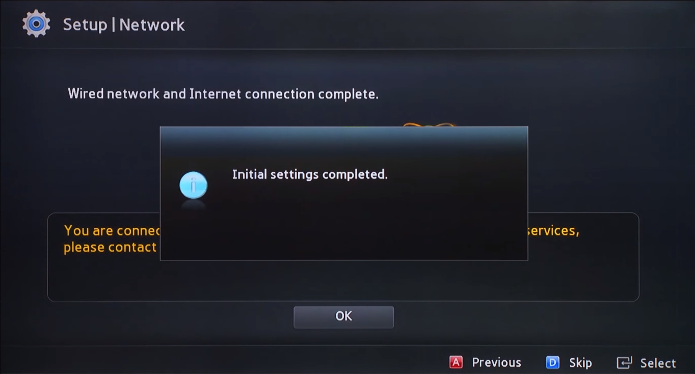 Initial setup completion screen