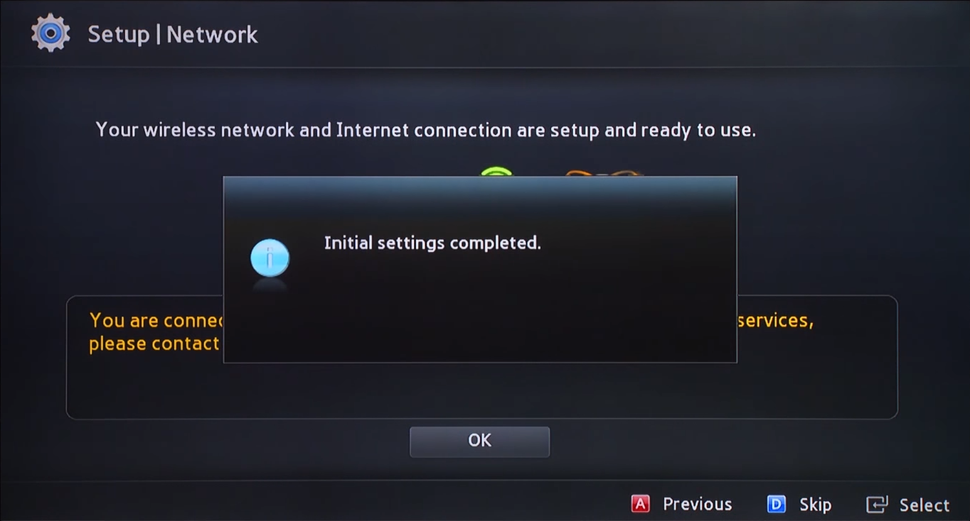 Initial setup completion screen