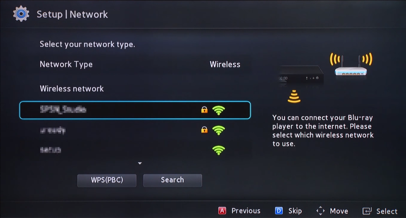 Wi-Fi network selection screen