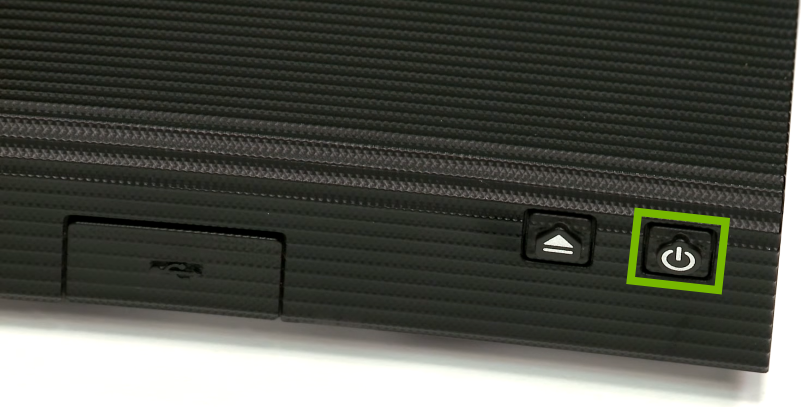 Front panel of Blu-ray player with highlighted button