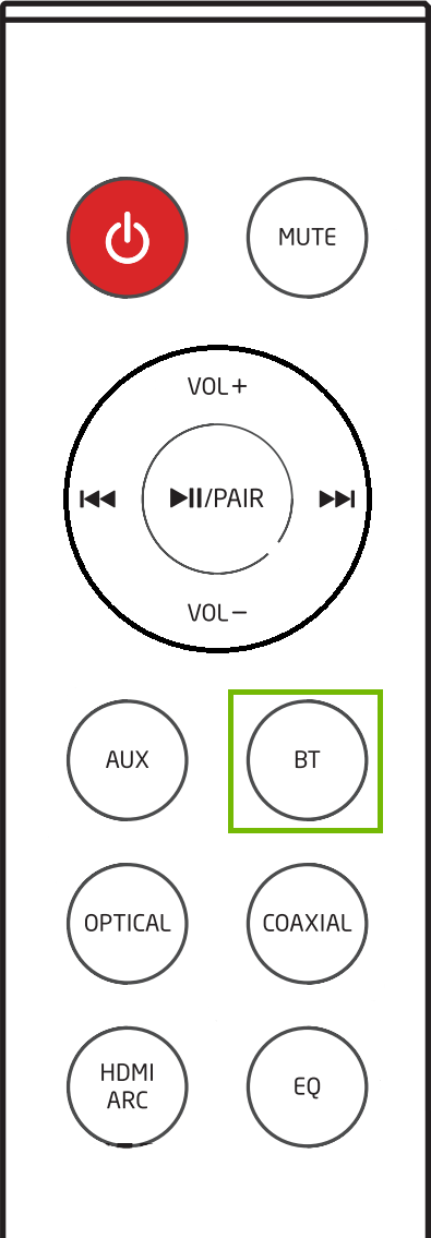 Remote with bluetooth button highlighted