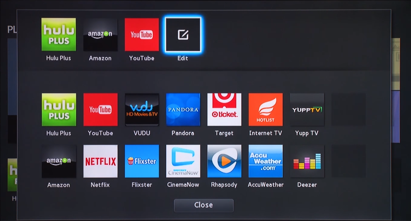 Blu-ray apps selection screen