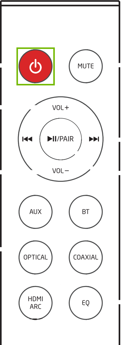 Diagram of remote with power button highlighted