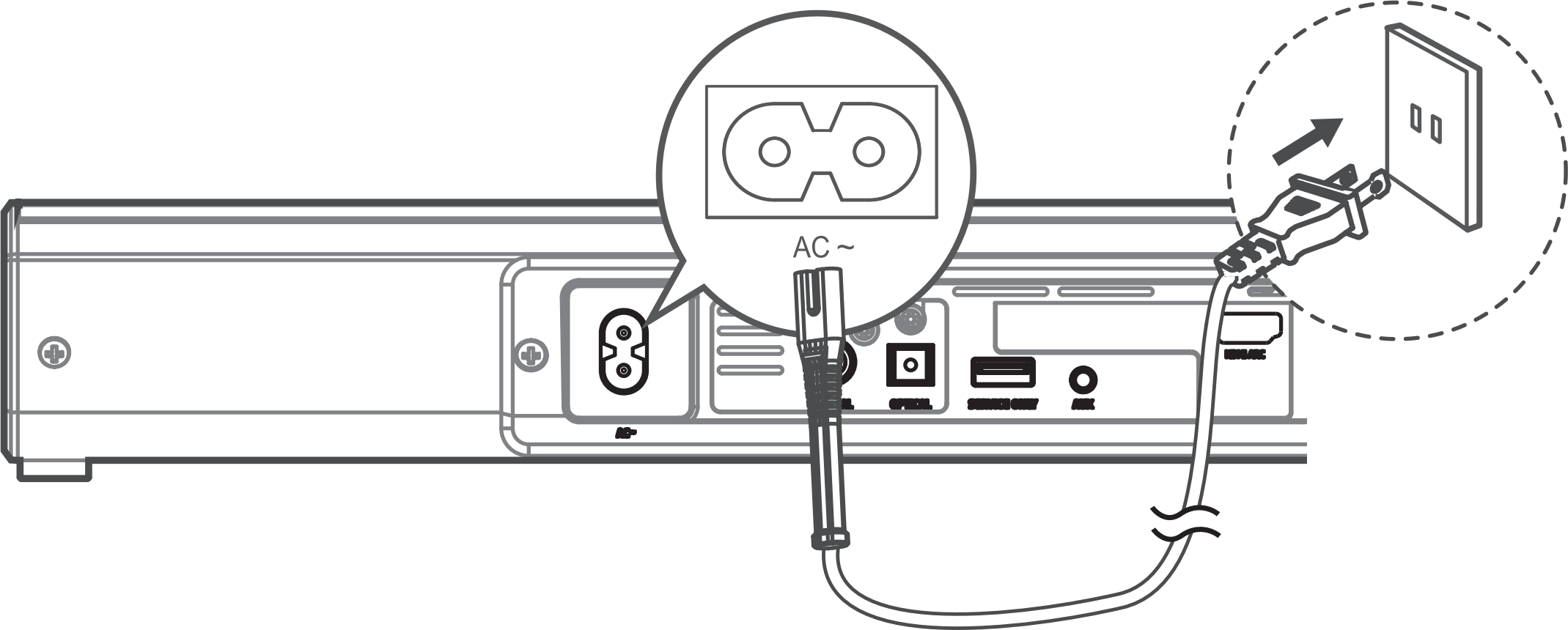 Diagram of connecting power cable to soundbar
