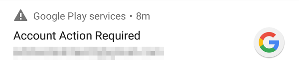 Android Google Account Action Required notification.
