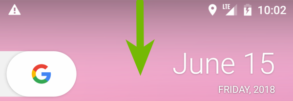Top of Android phone with arrow indicating to swipe down.