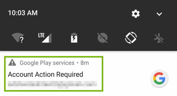 Notifications with Account Action Required highlighted.