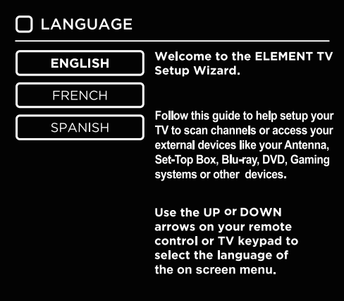 Language selection in setup wizard