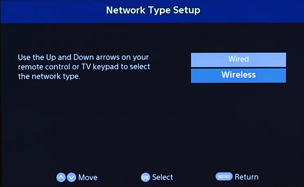 Element Smart TV Network Setup. Screenshot