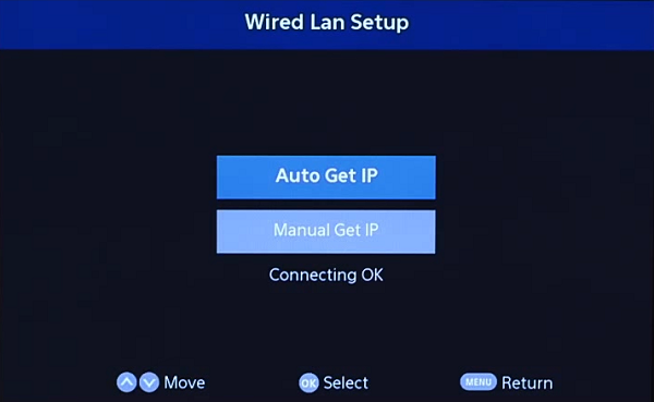 Wired Lan Setup Connected. Screenshot