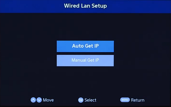 Wired Lan Setup Auto Get IP. Screenshot