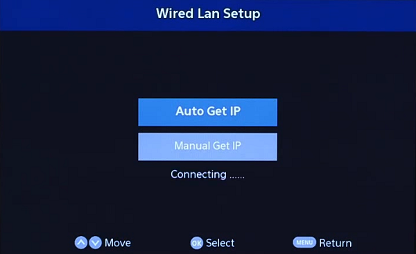 Wired LAN Setup Connecting. Screenshot