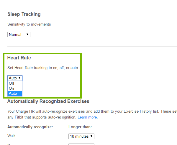 Heart Rate set to Auto