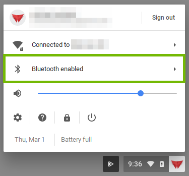 user menu with bluetooth highlighted