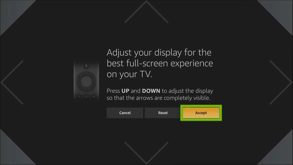 Screen adjustment with Accept highlighted.