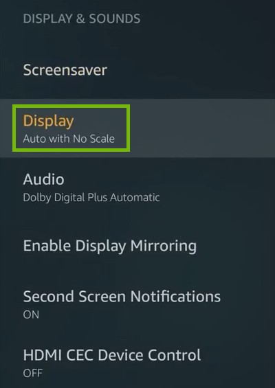 Display and Sounds Settings with Display highlighted.