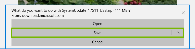 Saving the update file to a computer. Screenshot.