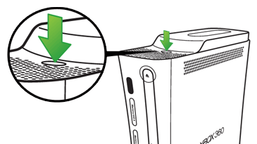 Xbox 360 console, highlighting the hard drive eject button.