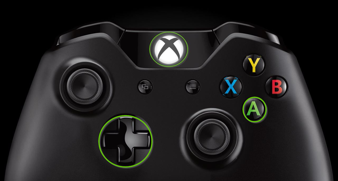 Xbox one controller showing the d pad and a button highlighted.