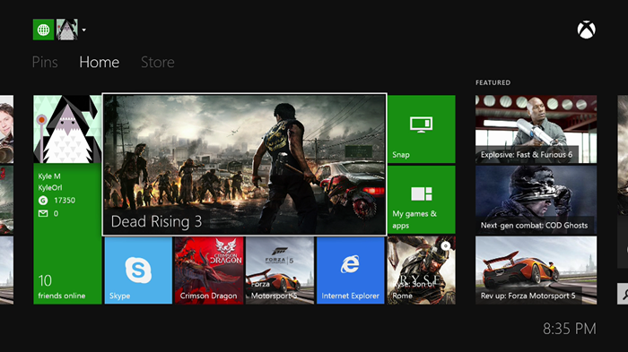 Xbox One home screen.