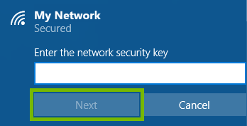 Security key field with next highlighted
