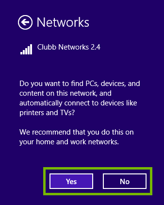 Dialog asking if you want to find PC, or devices on the network with the Yes and No buttons highlighted.