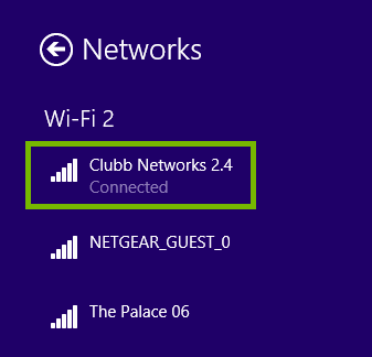 Network page highlighting the connected Wi-Fi network.