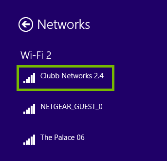 List of networks with an example Wi-Fi network highlighted.