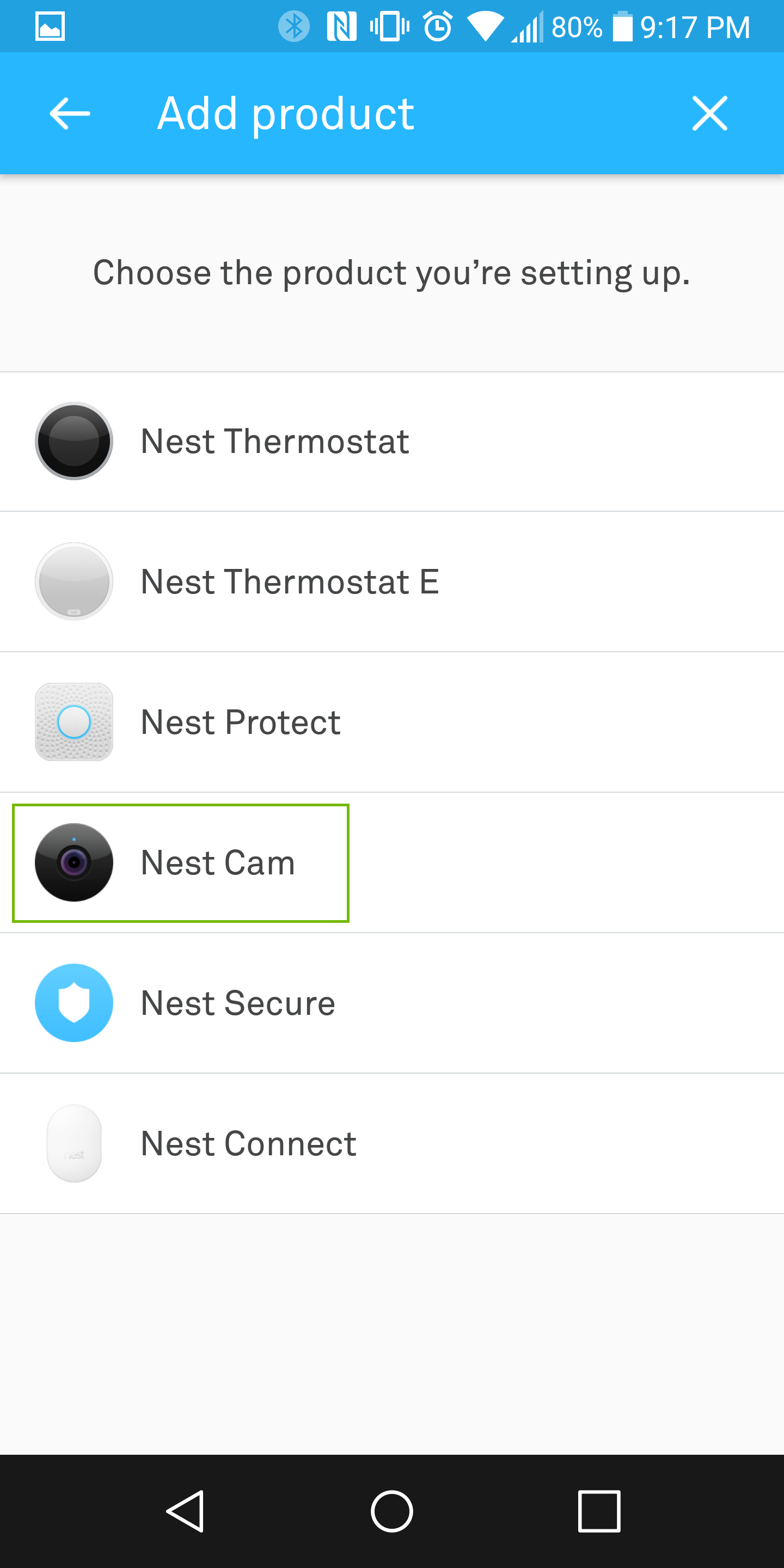 product select with Nest Cam highlighted