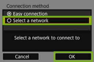 connection method with select a network highlighted